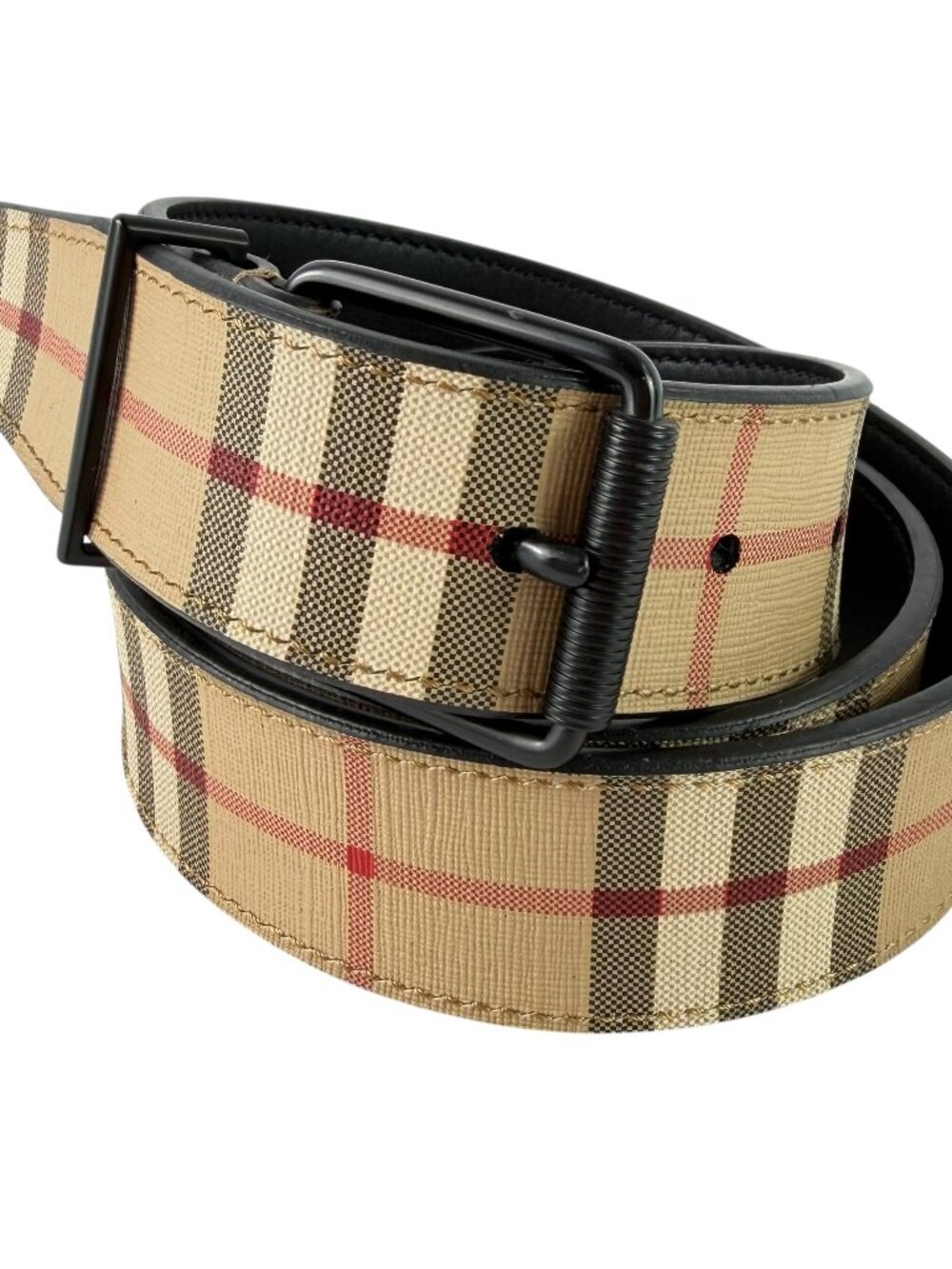 BURBERRY Beige Black Nova Check Canvas Leather Belt Unisex Made in Italy 90/36
